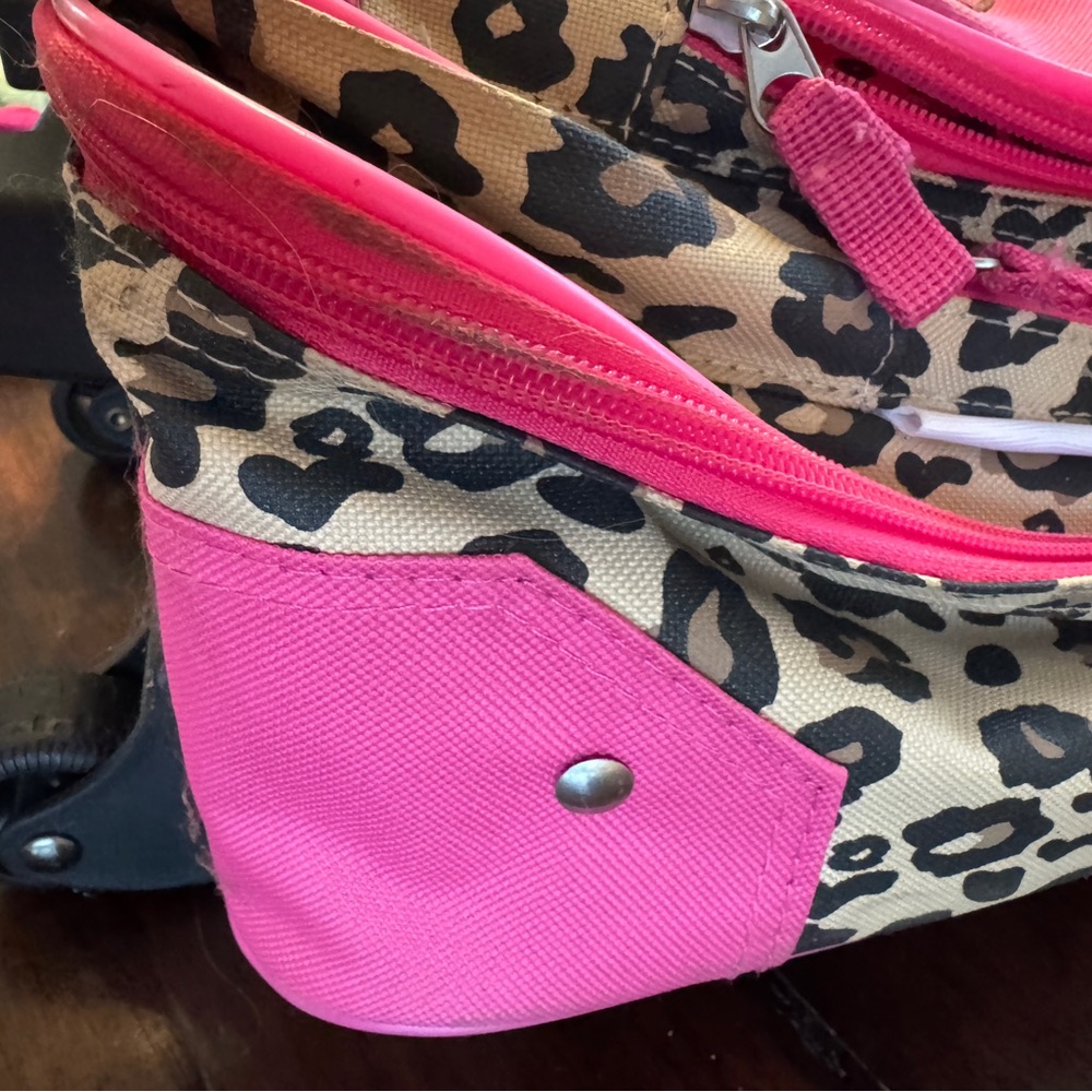 Lily’s Kids Pink Leopard Print Rolling Backpack- 16 x 12 - Picture 11 of 16